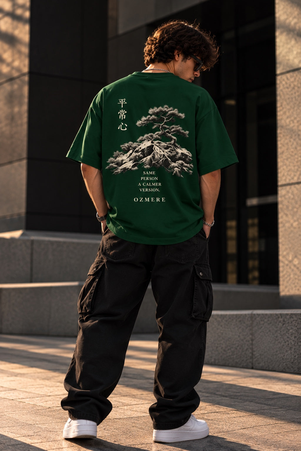 OZMERE At Ease — Terry Tee — Bottle Green — Back View