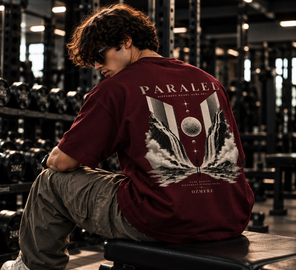 OZMERE Paralel — Terry Tee — Maroon — Angled View
