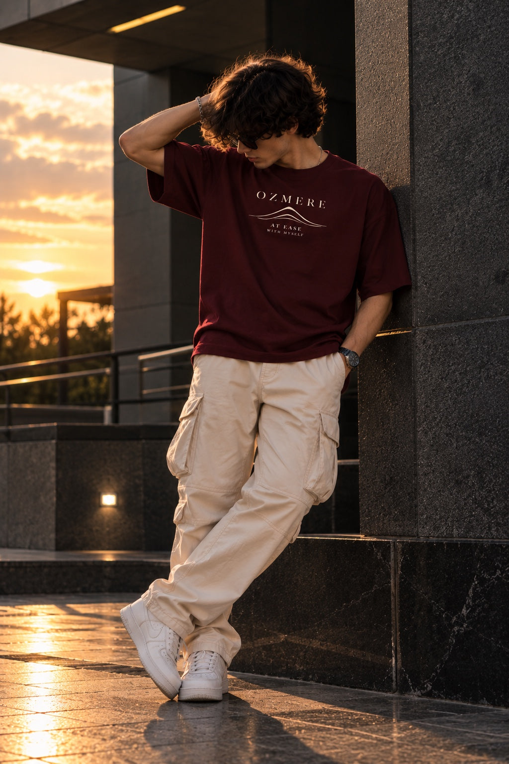OZMERE At Ease — Terry Tee — Maroon — Lifestyle View