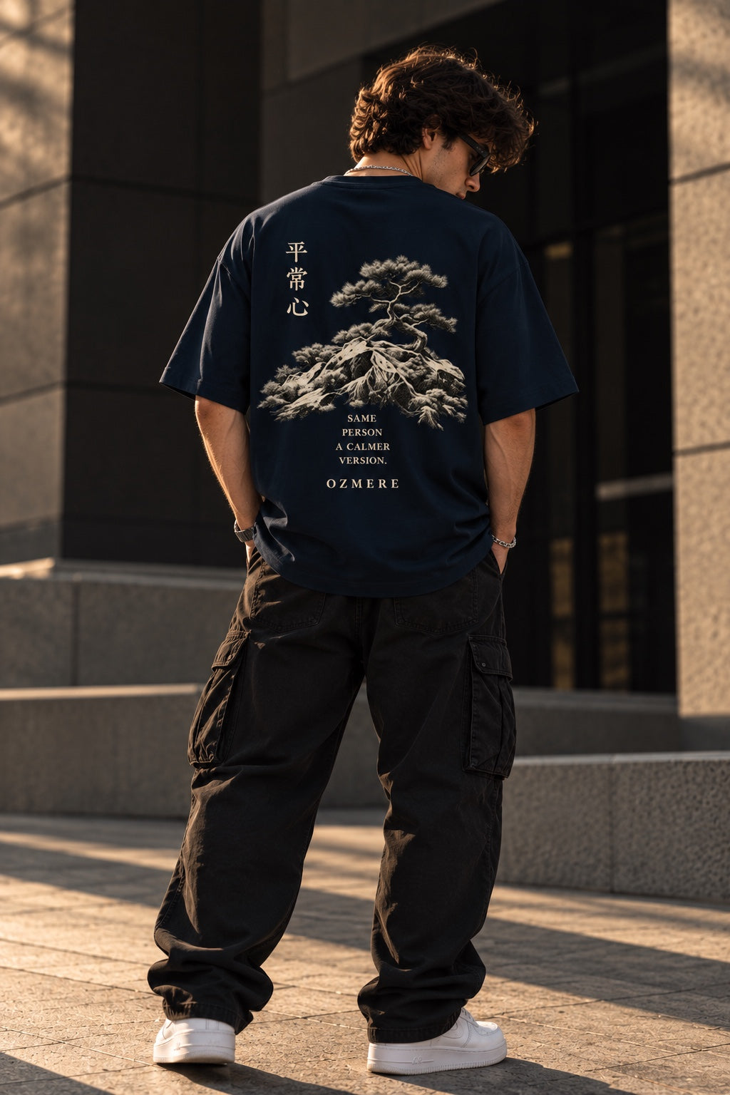 OZMERE At Ease — Terry Tee — Navy Blue — Back View