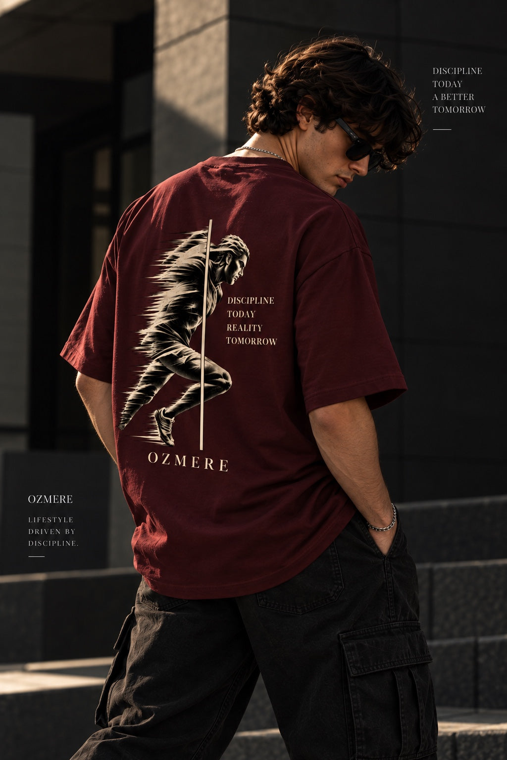 OZMERE Momentum — Terry Tee — Maroon — Angled View