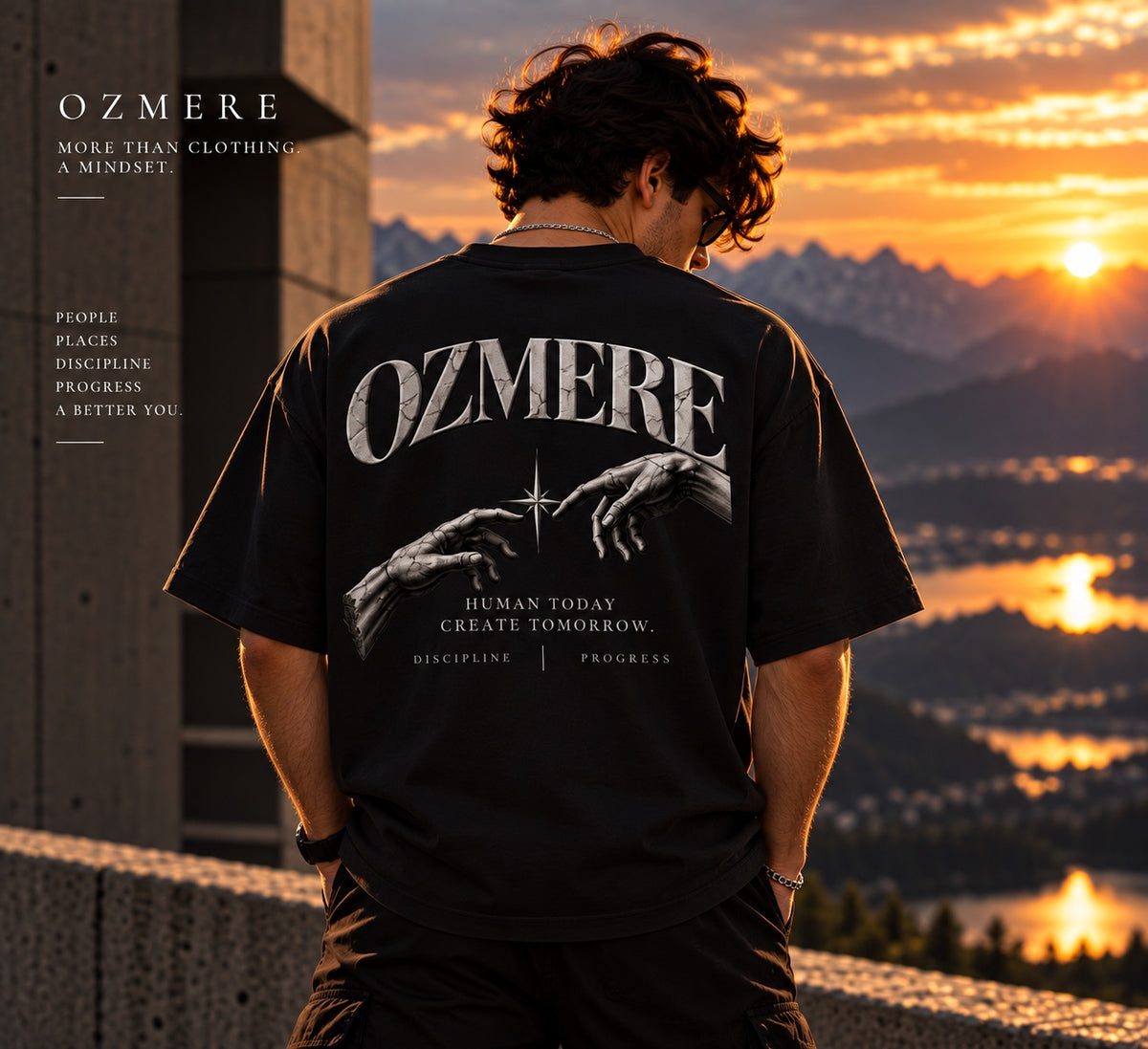 OZMERE Human Tomorrow — Graphic Tee — Black — Back View