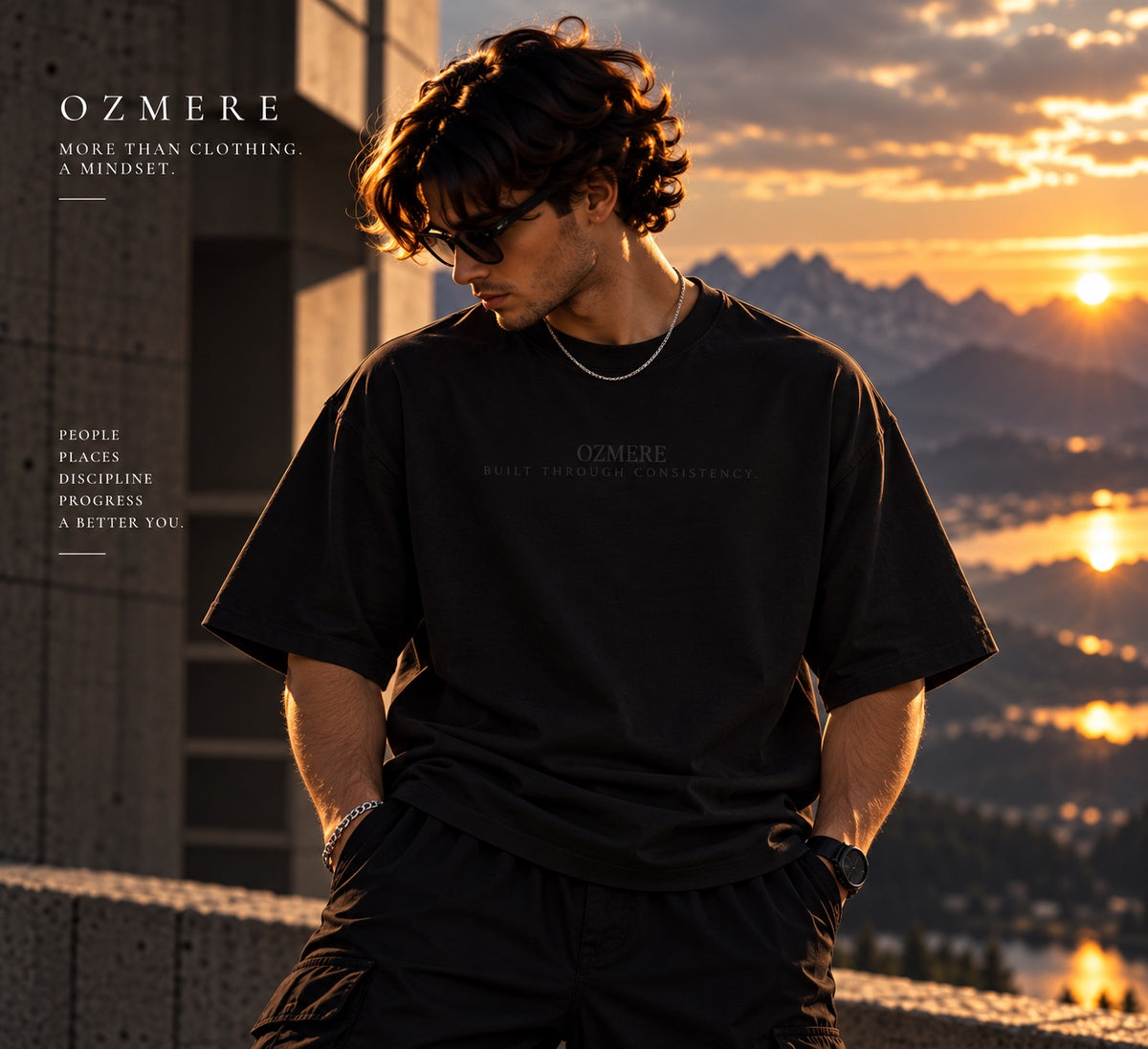 OZMERE Human Tomorrow — Graphic Tee — Black — Front View