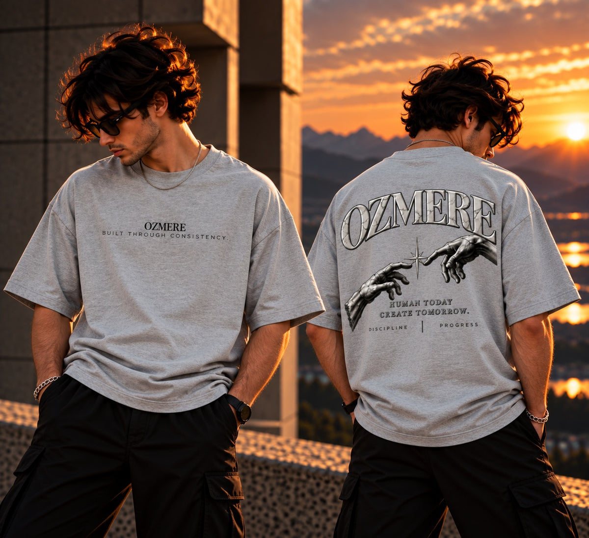 OZMERE Human Tomorrow — Graphic Tee — Grey — Angled View