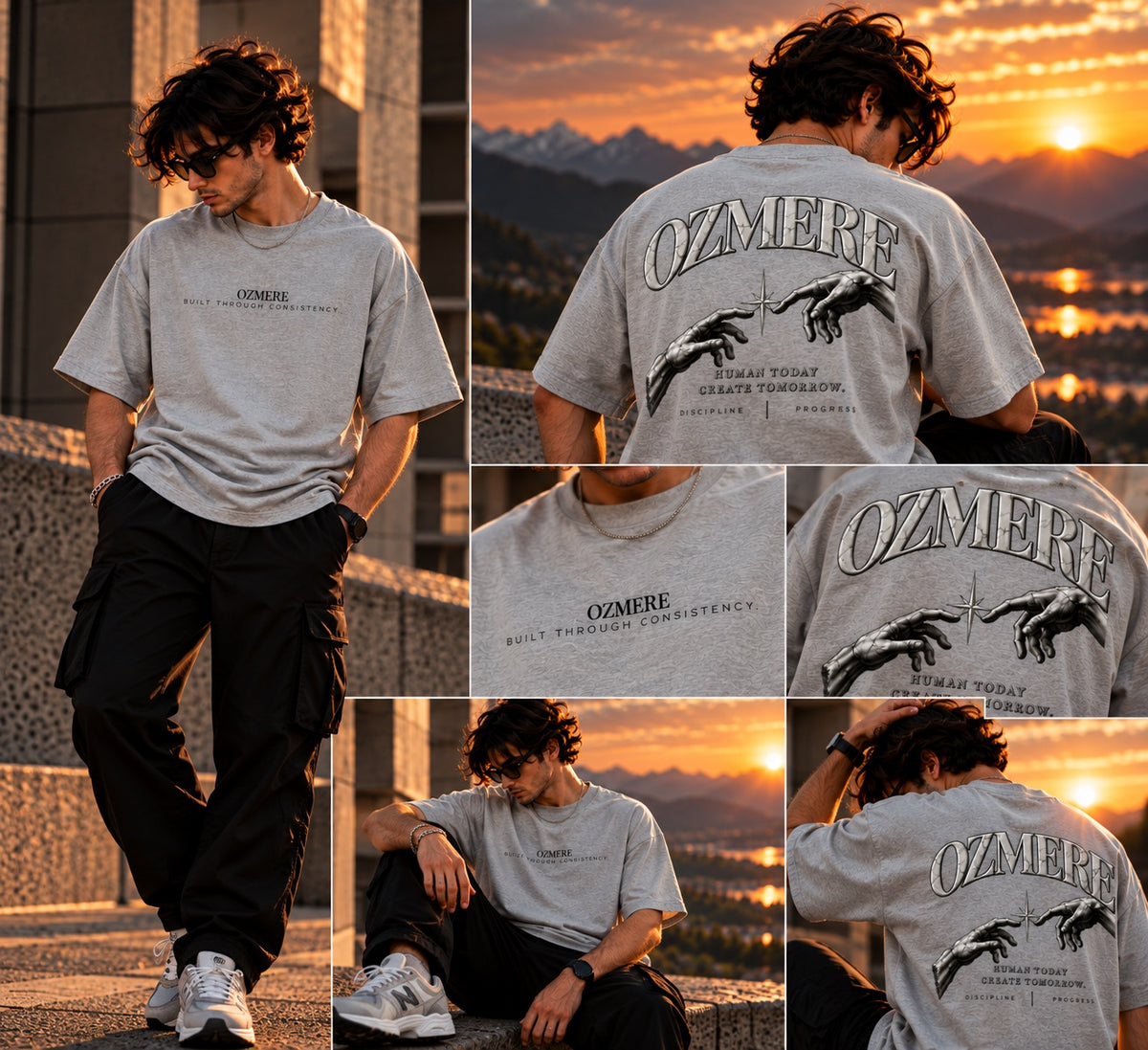 OZMERE Human Tomorrow — Graphic Tee — Grey — Lifestyle View