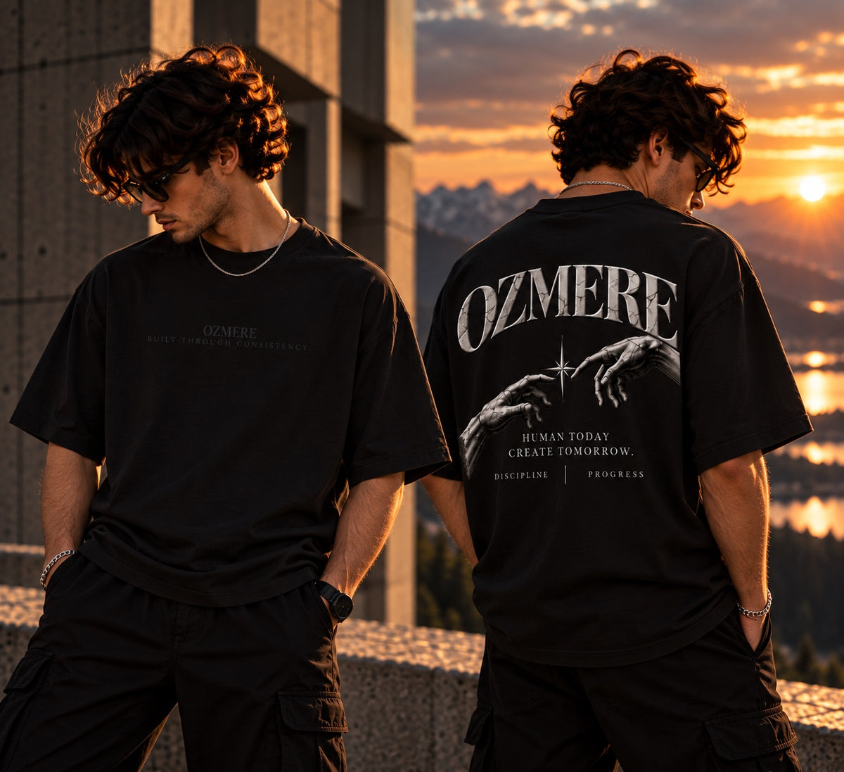 OZMERE Human Tomorrow — Graphic Tee — Black — Angled View