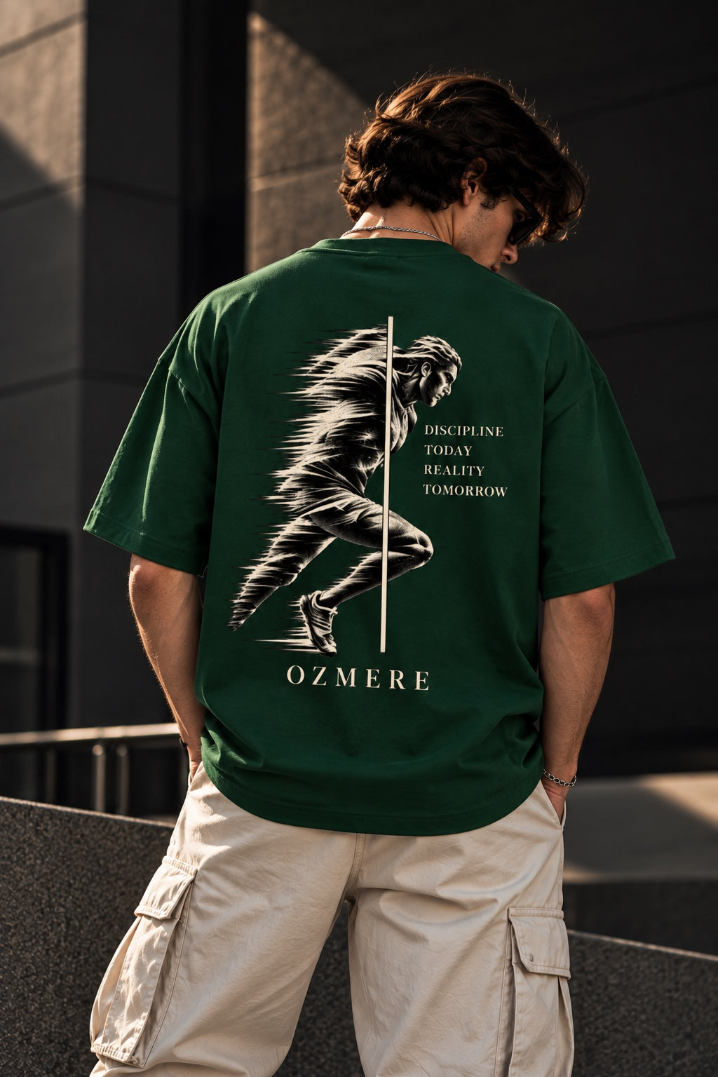 OZMERE Momentum — Terry Tee — Bottle Green — Back View