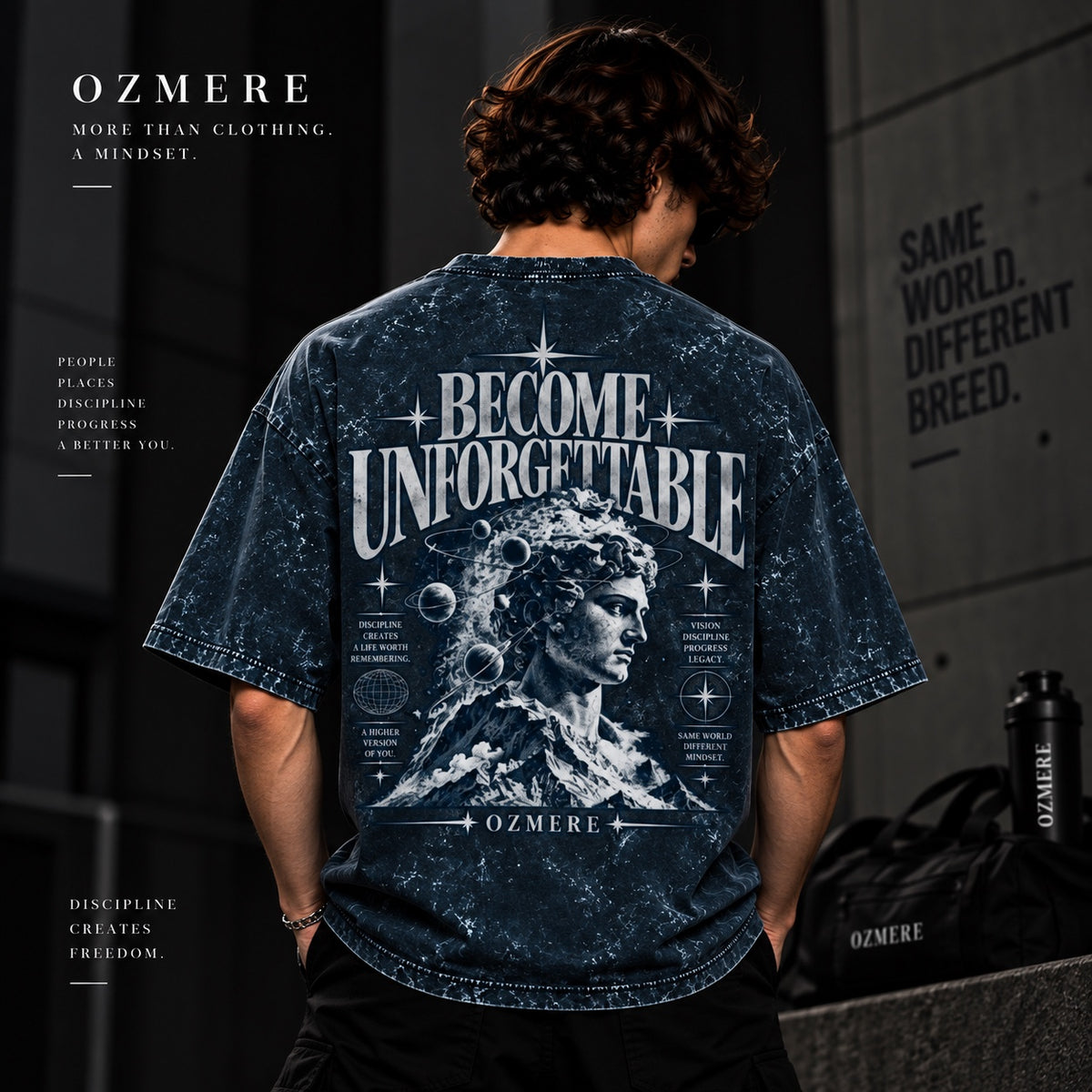OZMERE Become Unforgettable Acid Wash — Navy Blue — Back View