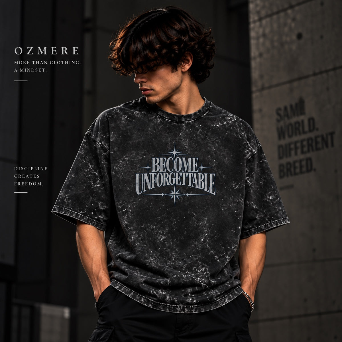 OZMERE Become Unforgettable Acid Wash — Black — Front View