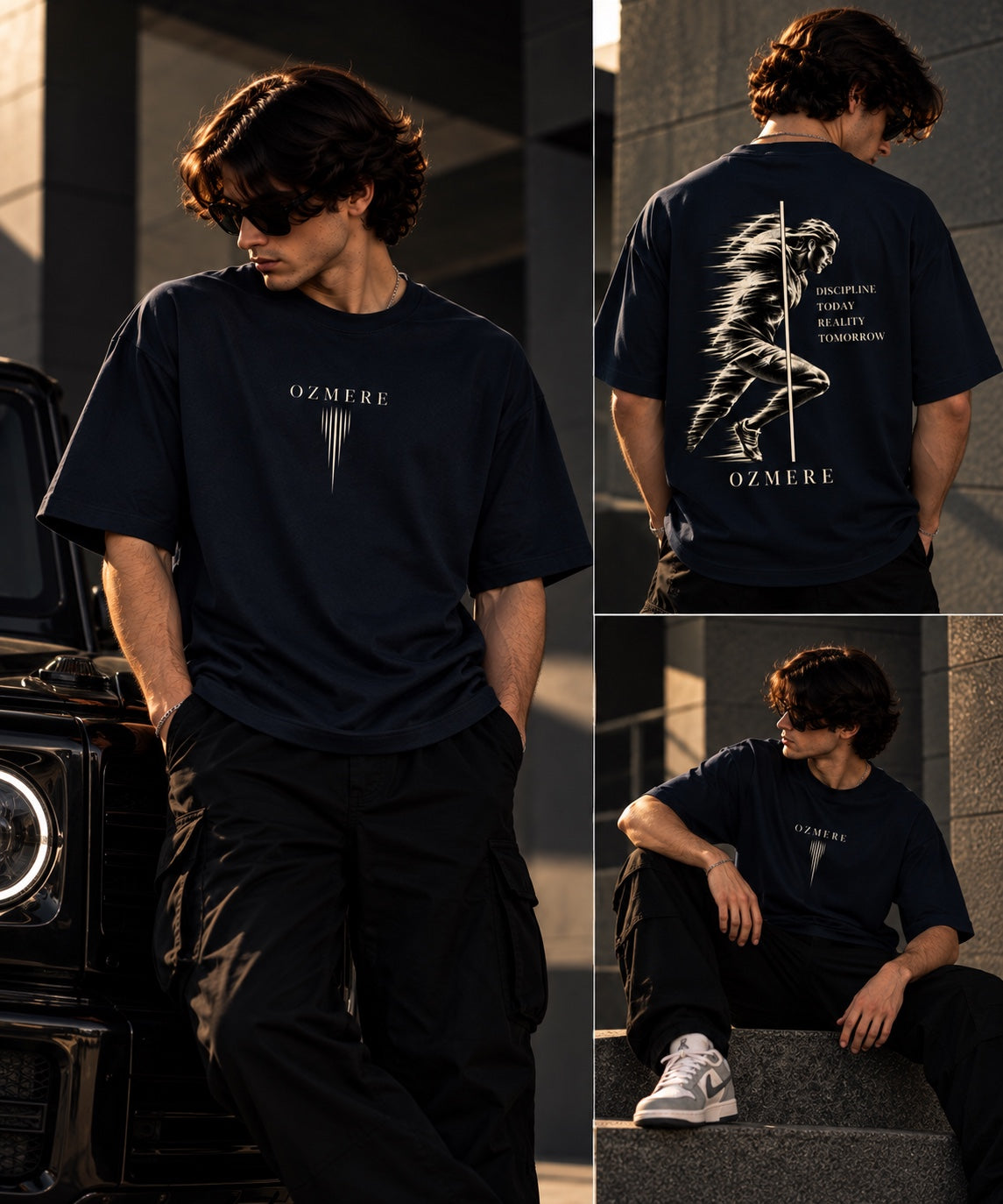 OZMERE Momentum — Terry Tee — Navy Blue — Lifestyle View