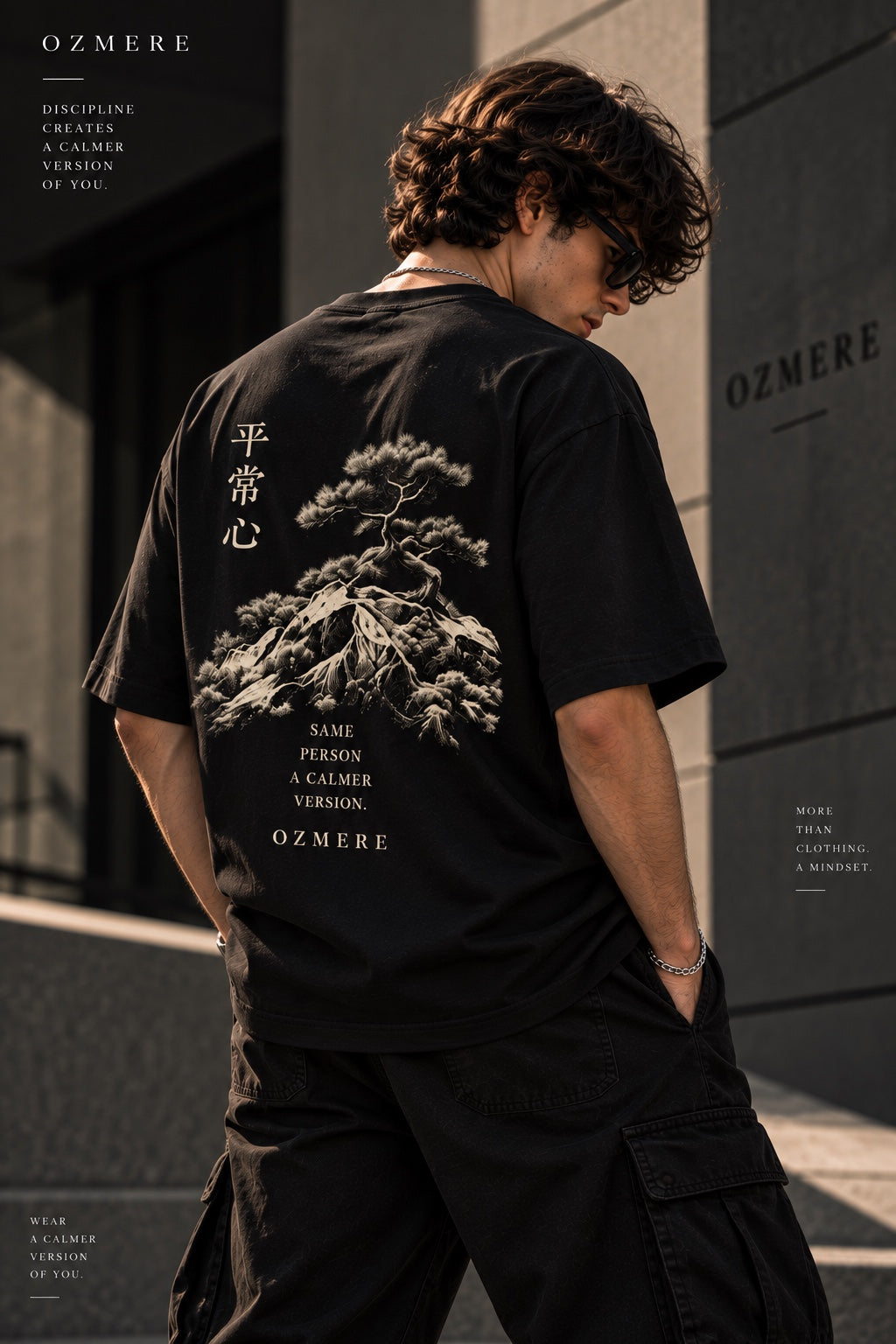 OZMERE At Ease — Terry Tee — Black — Angled View