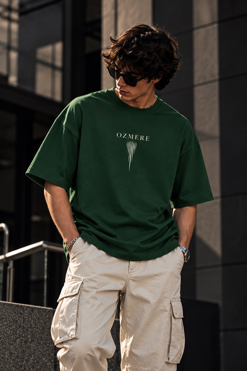 OZMERE Momentum — Terry Tee — Bottle Green — Front View
