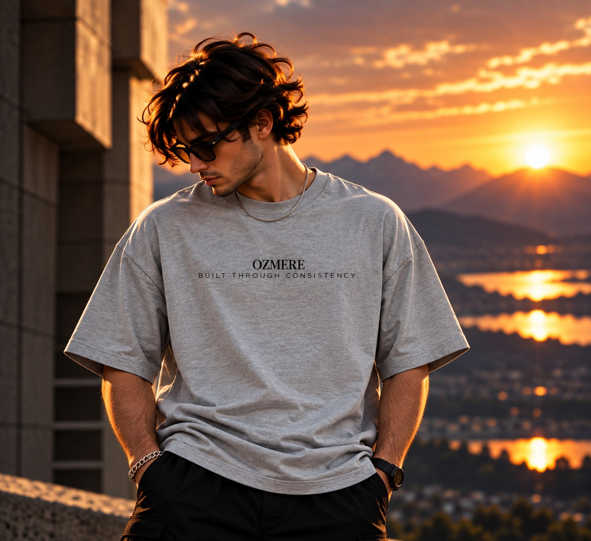 OZMERE Human Tomorrow — Graphic Tee — Grey — Front View