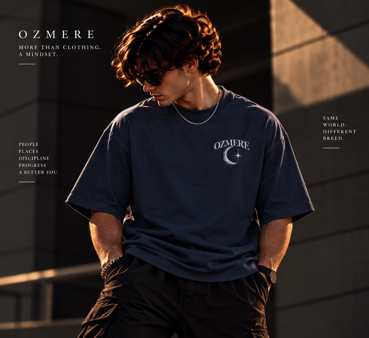 OZMERE Core — Graphic Tee — Navy Blue — Front View