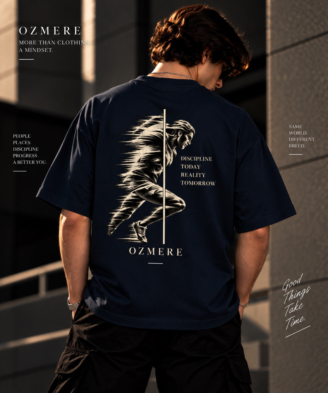 OZMERE Momentum — Terry Tee — Navy Blue — Back View