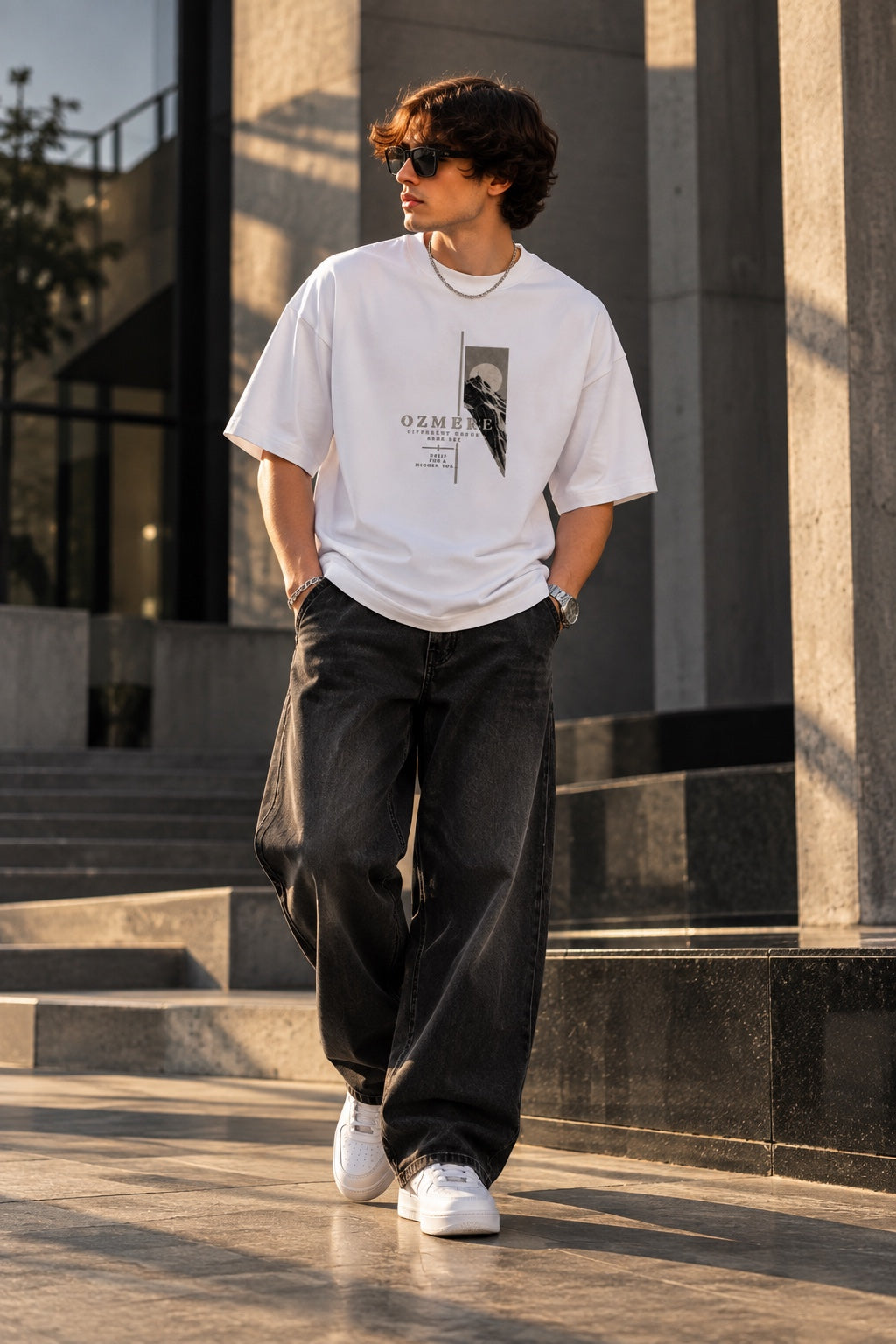 OZMERE Paralel — Terry Tee — White — Front View