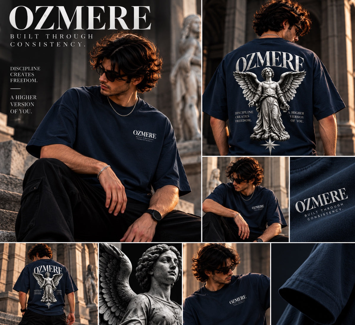 OZMERE Ascension — Graphic Tee — Navy Blue — Lifestyle View
