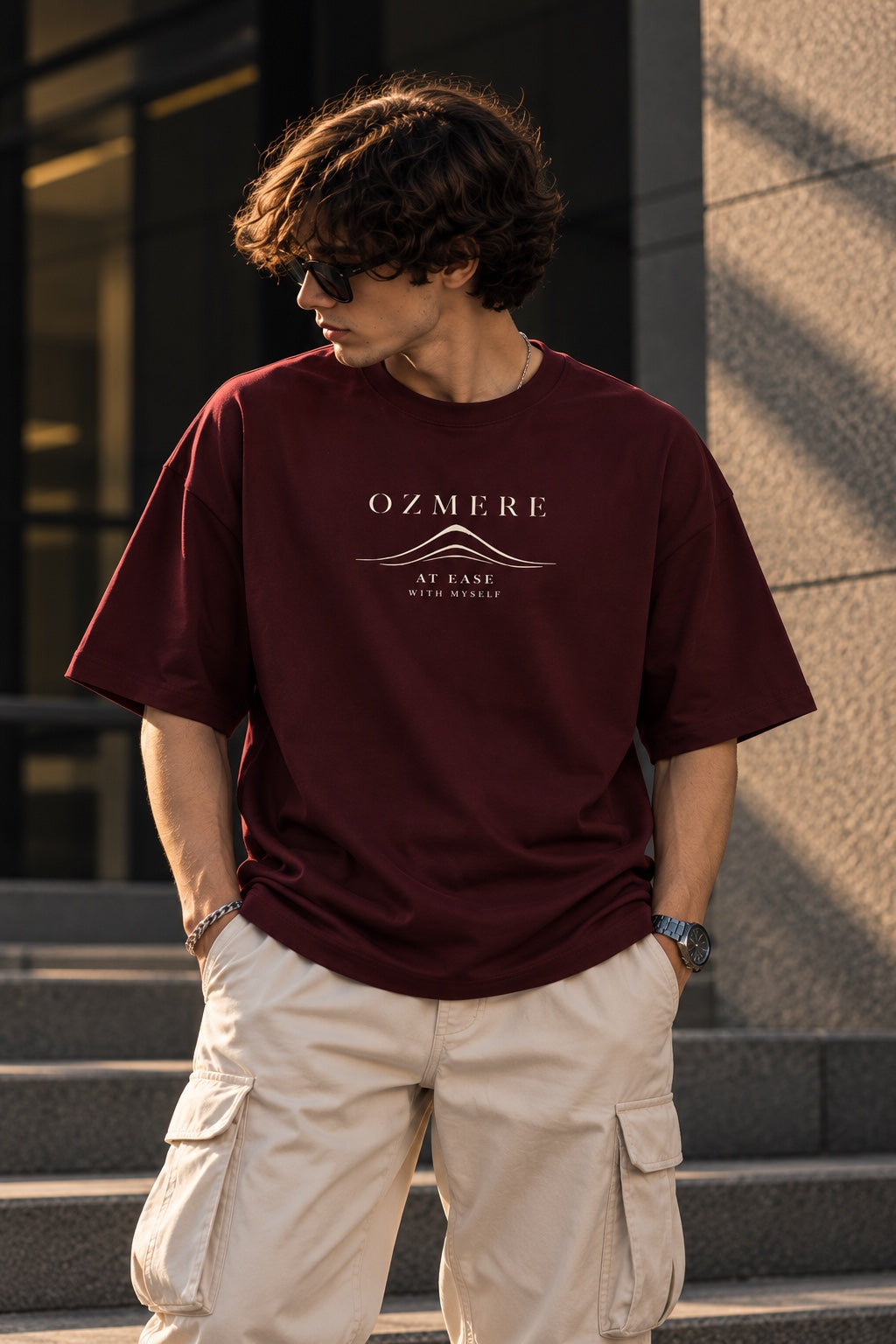 OZMERE At Ease — Terry Tee — Maroon — Front View