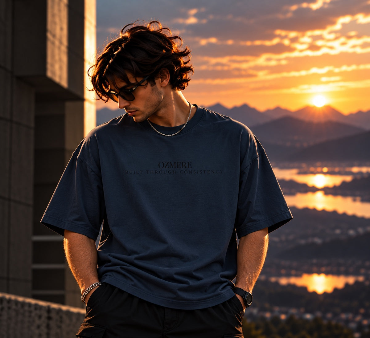 OZMERE Human Tomorrow — Graphic Tee — Navy Blue — Front View