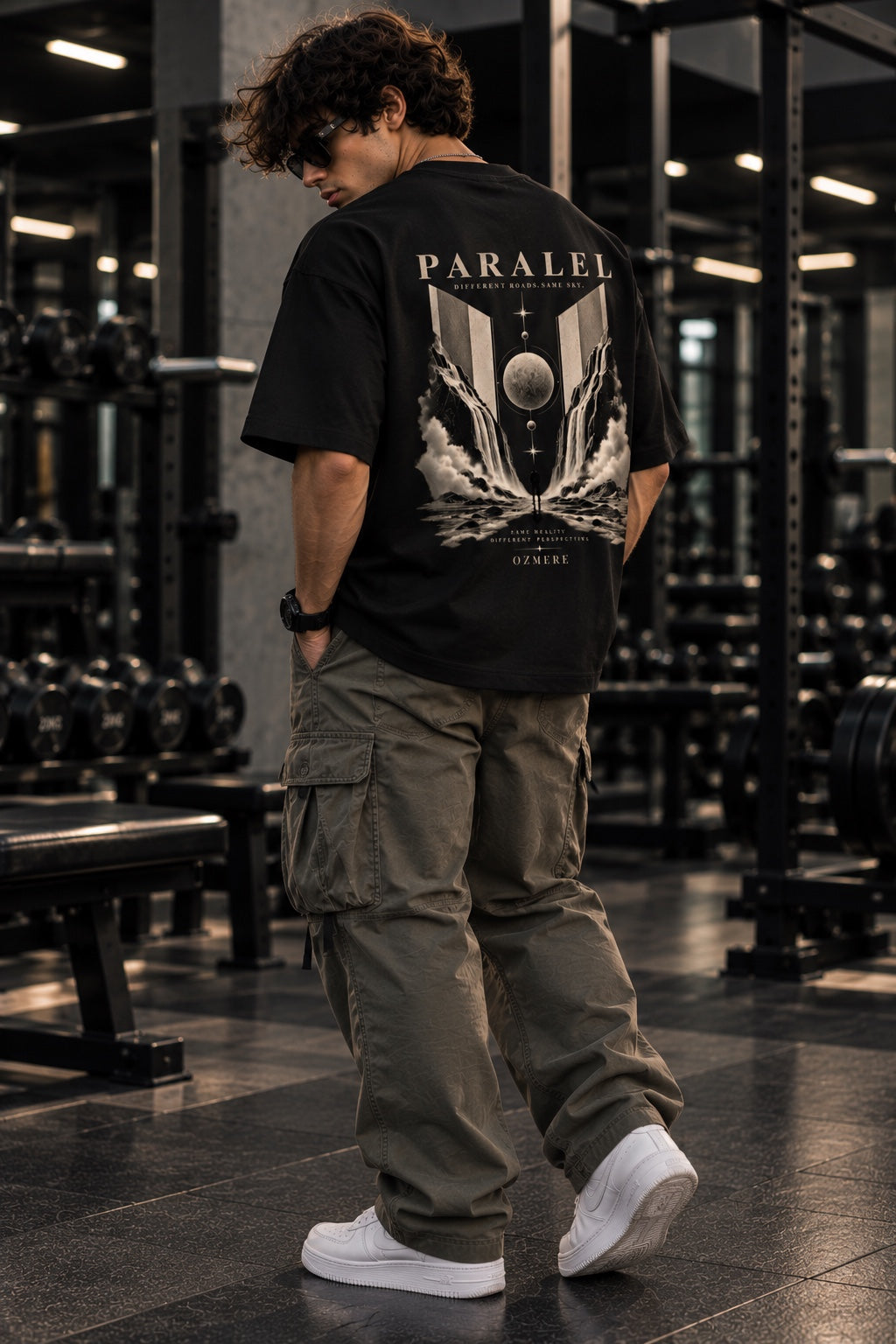 OZMERE Paralel — Terry Tee — Black — Angled View