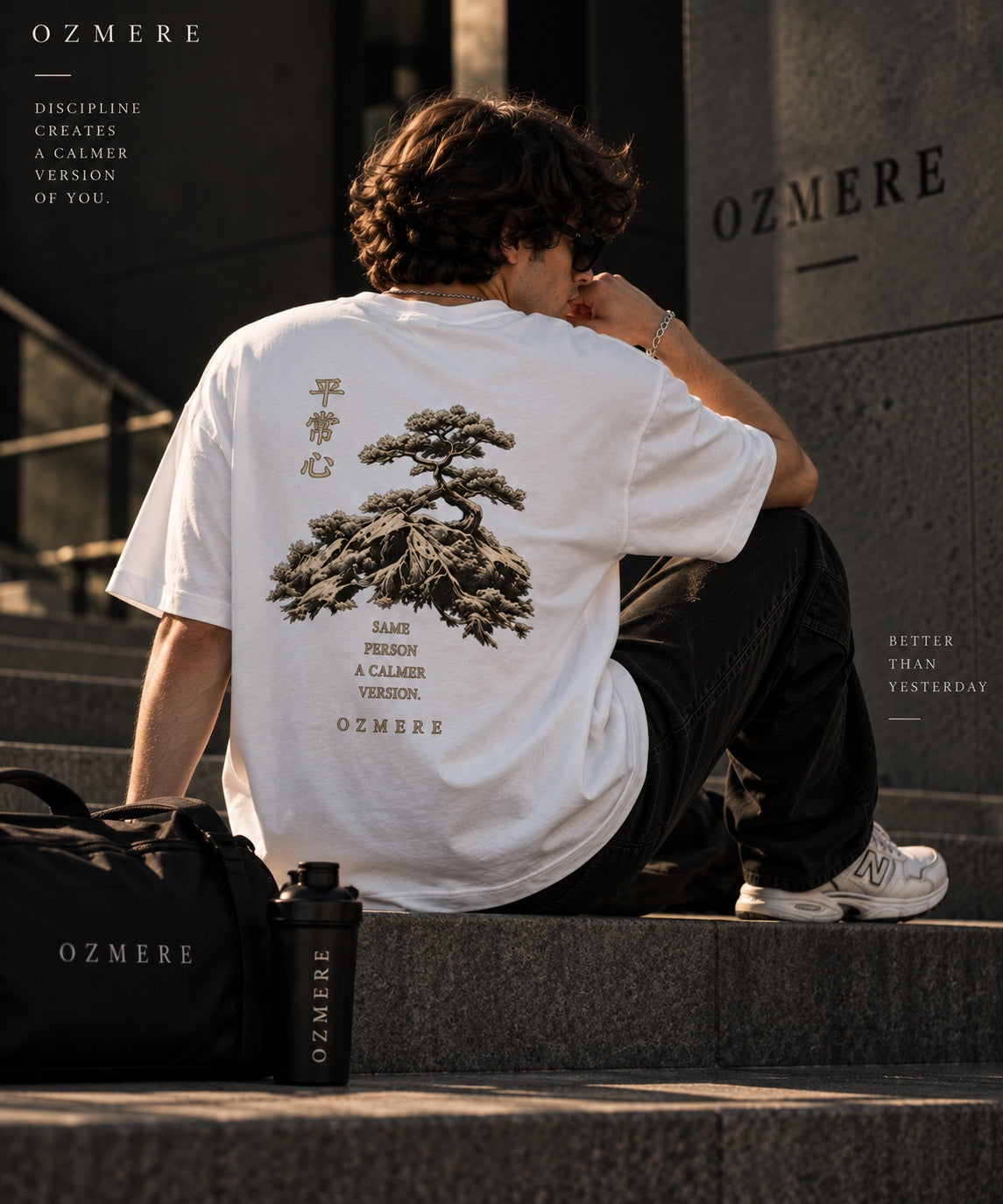 OZMERE At Ease — Terry Tee — White — Angled View