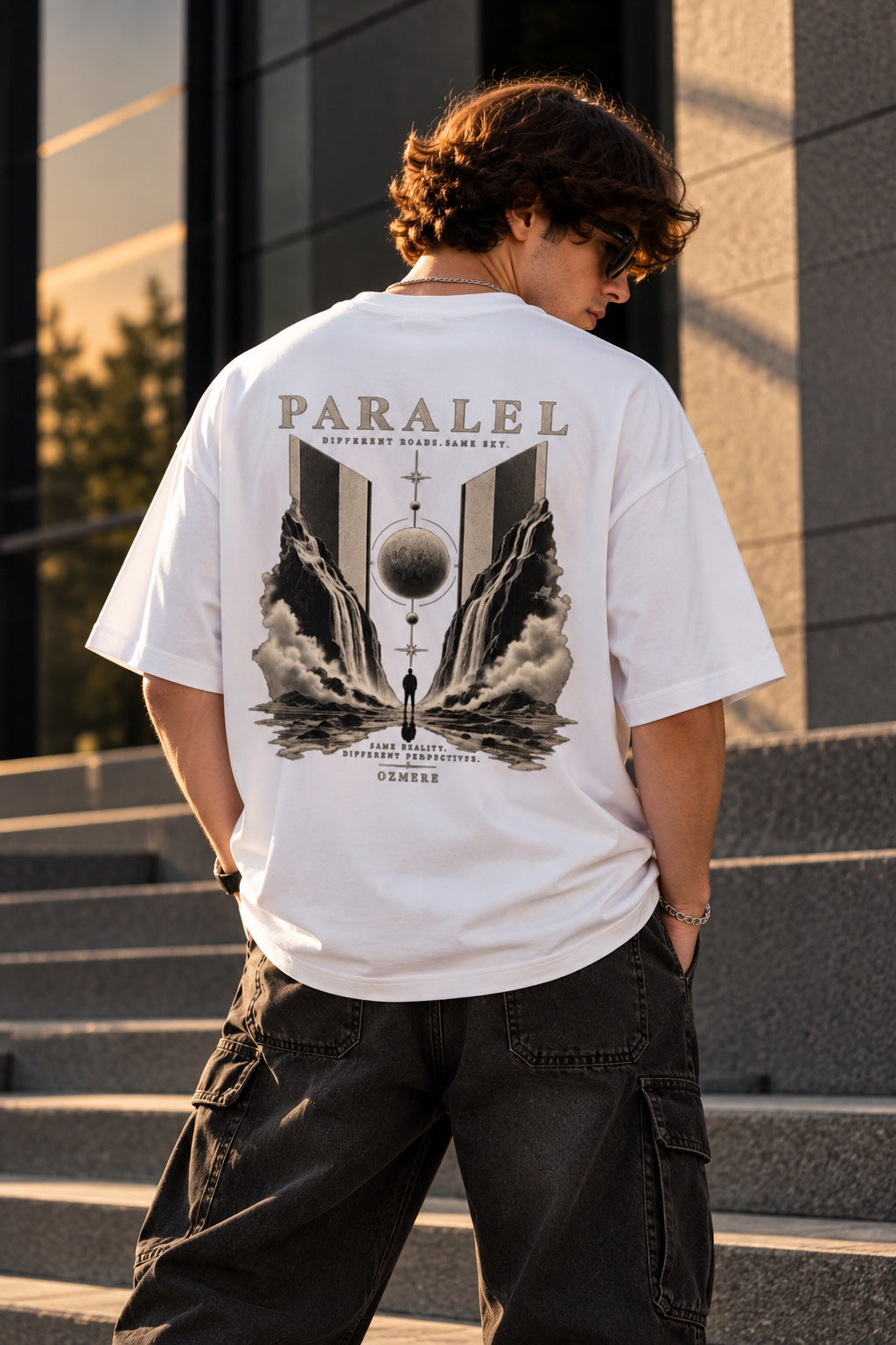 OZMERE Paralel — Terry Tee — White — Back View