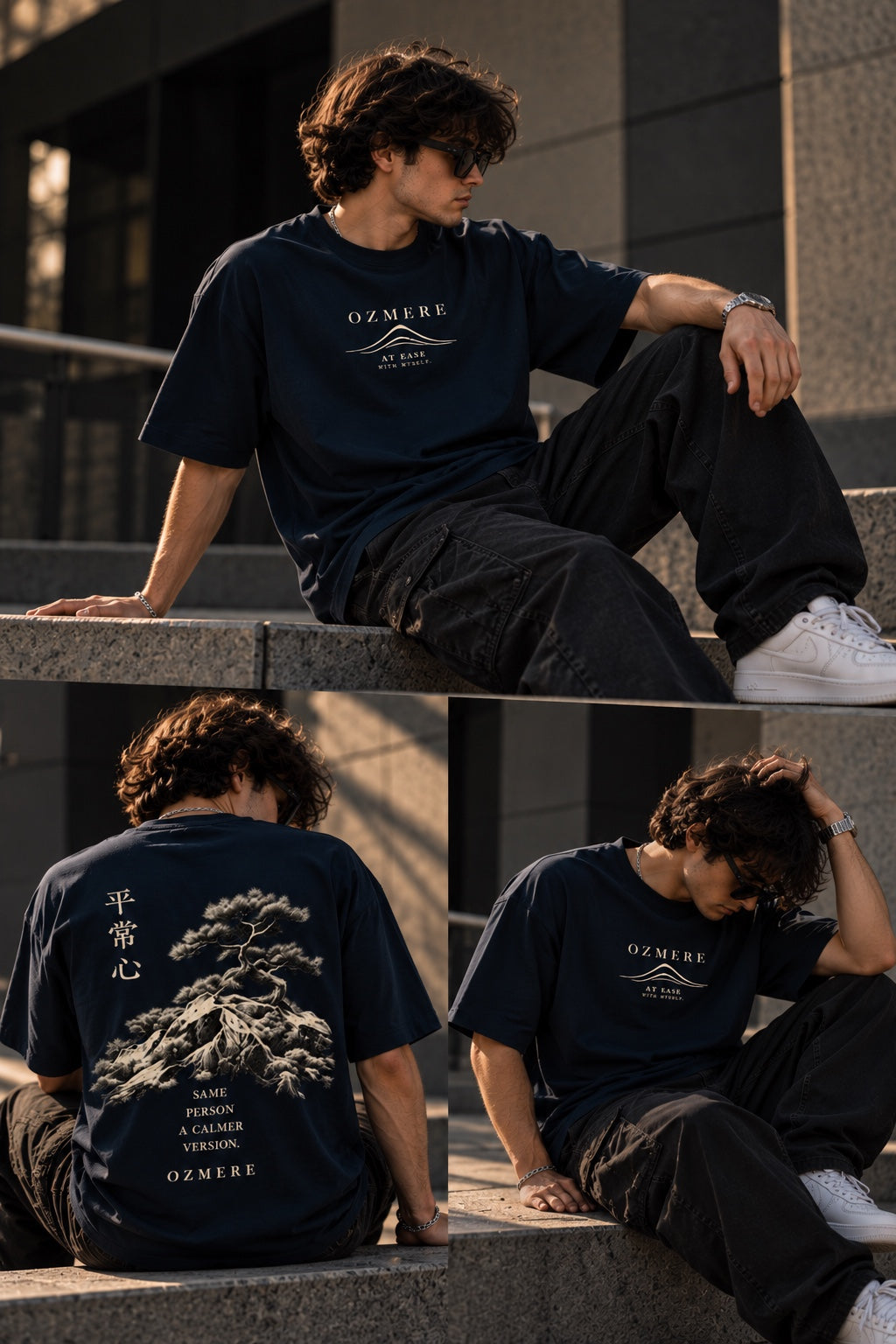OZMERE At Ease — Terry Tee — Navy Blue — Lifestyle View