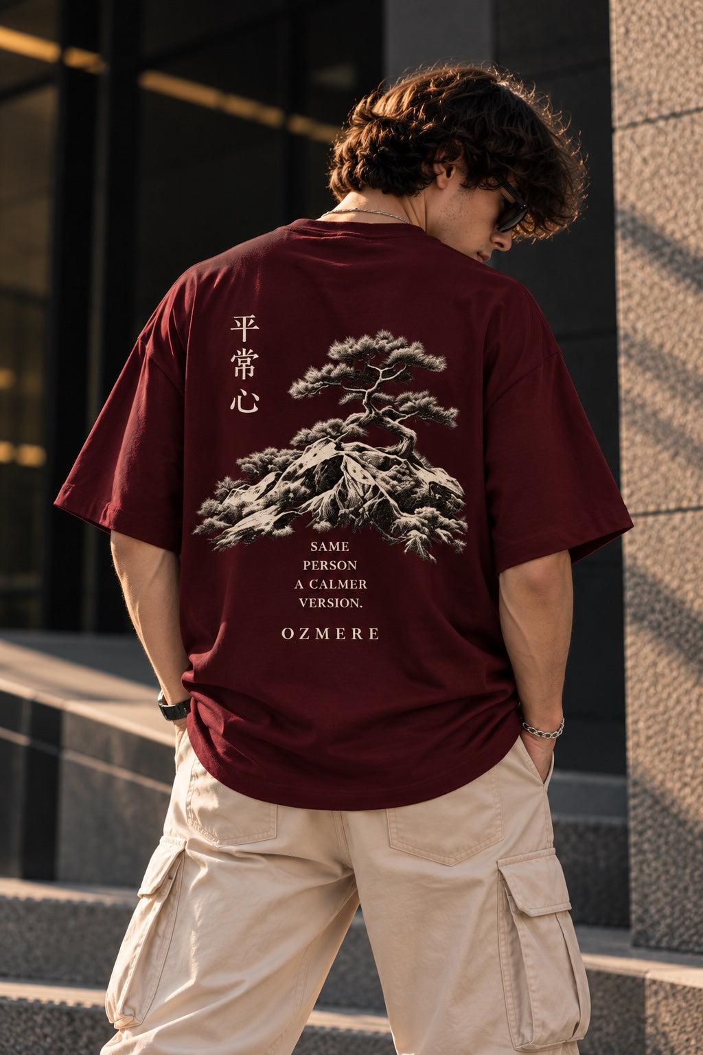OZMERE At Ease — Terry Tee — Maroon — Back View