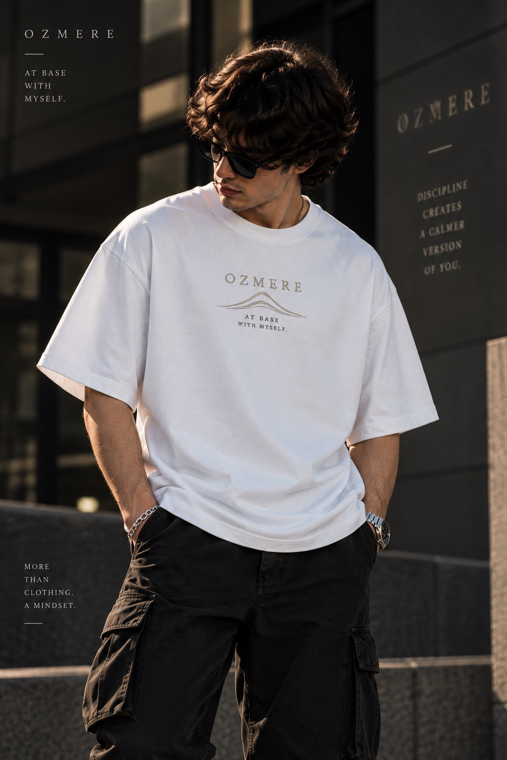OZMERE At Ease — Terry Tee — White — Front View