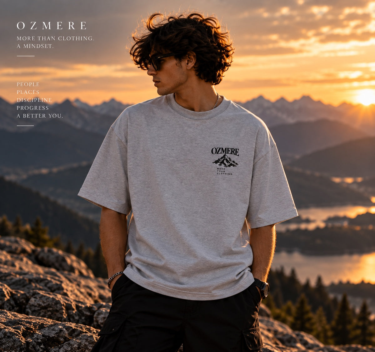 OZMERE Mountain Within — Graphic Tee — Grey — Front View
