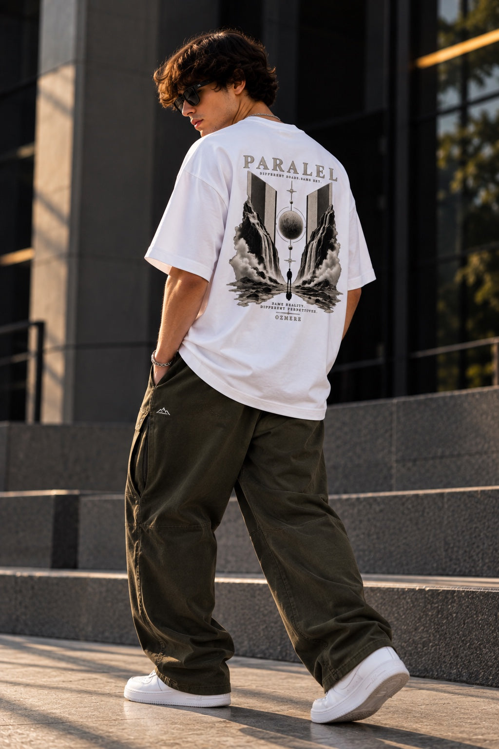OZMERE Paralel — Terry Tee — White — Angled View