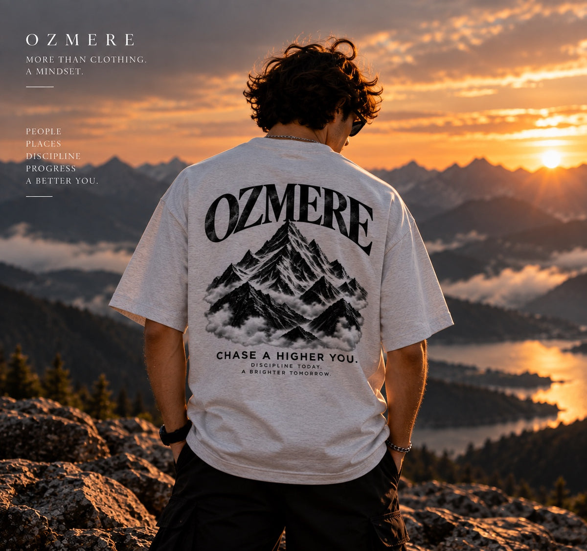 OZMERE Mountain Within — Graphic Tee — Grey — Back View