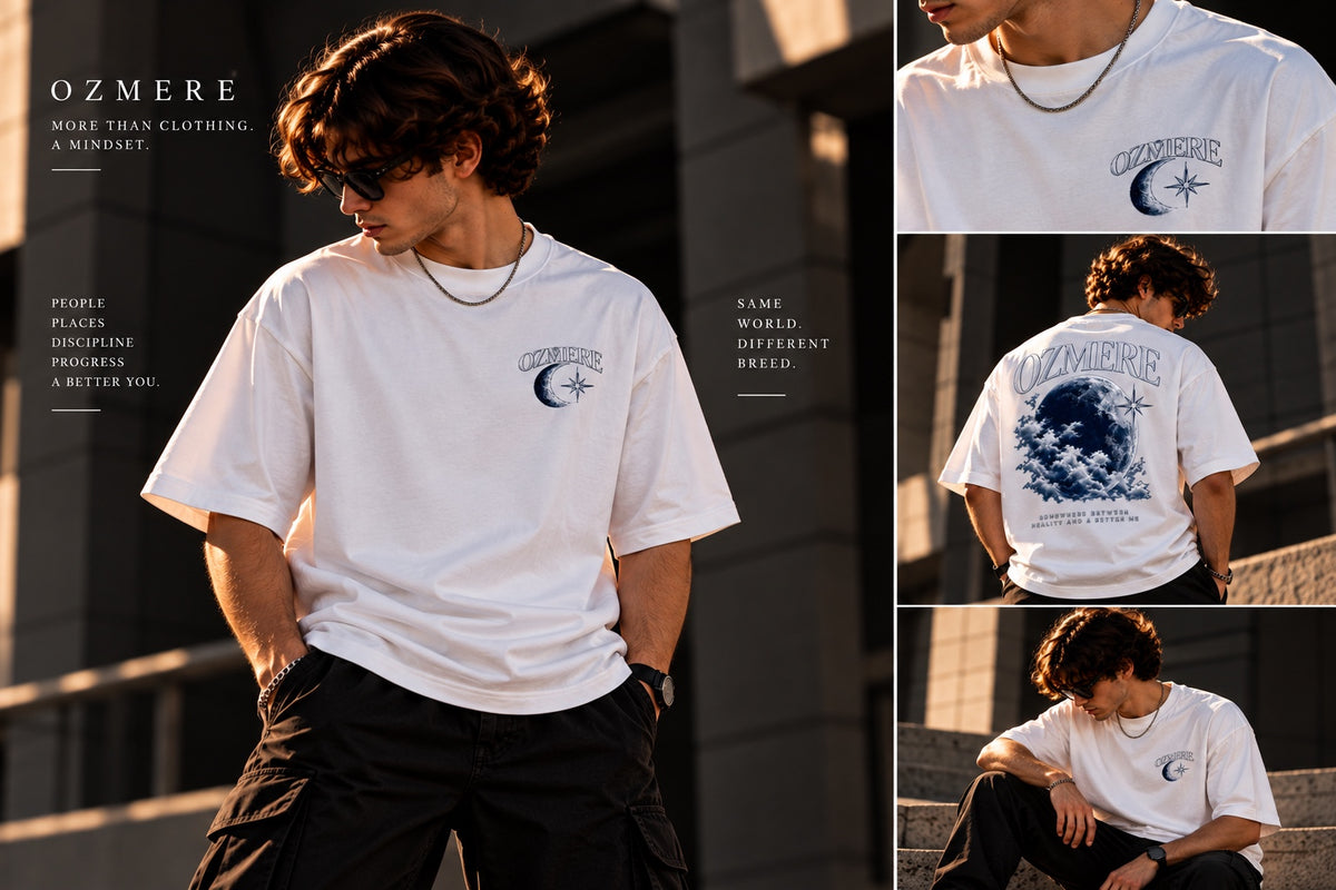 OZMERE Core — Graphic Tee — White — Angled View