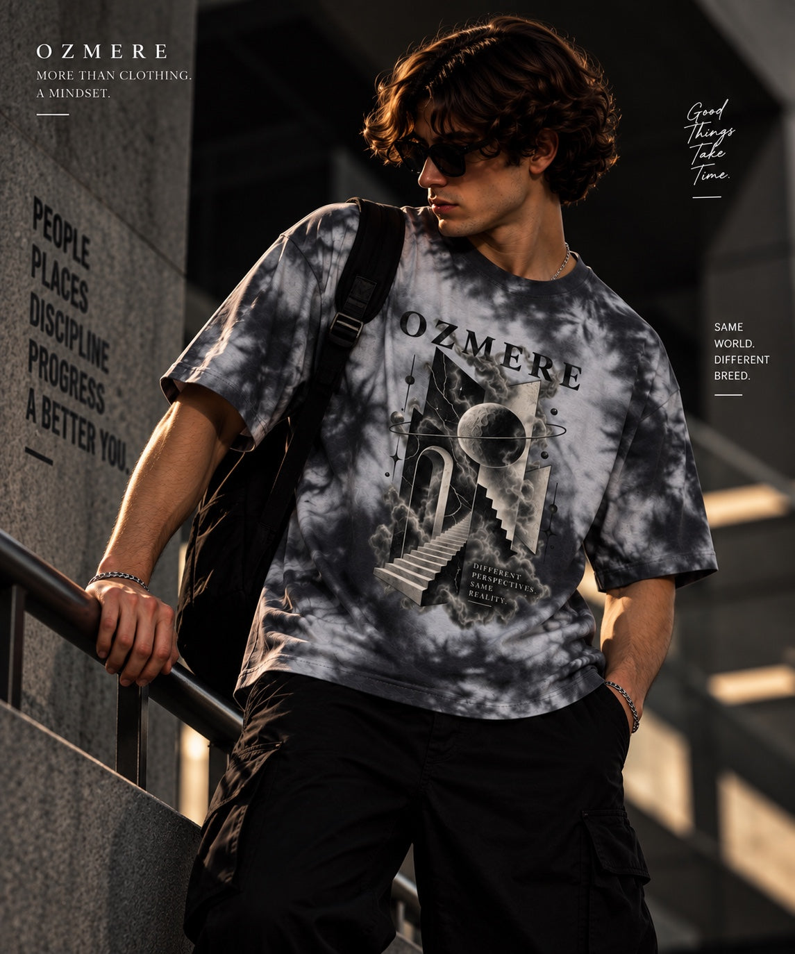 OZMERE Parallel — Tie Dye Tee — Angled View