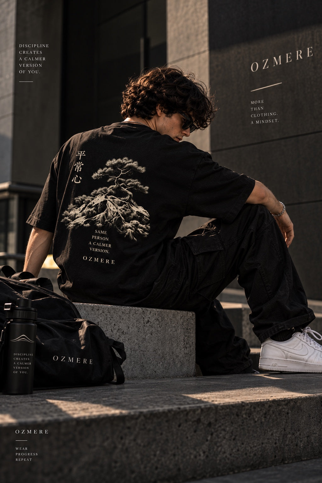 OZMERE At Ease — Terry Tee — Black — Lifestyle View