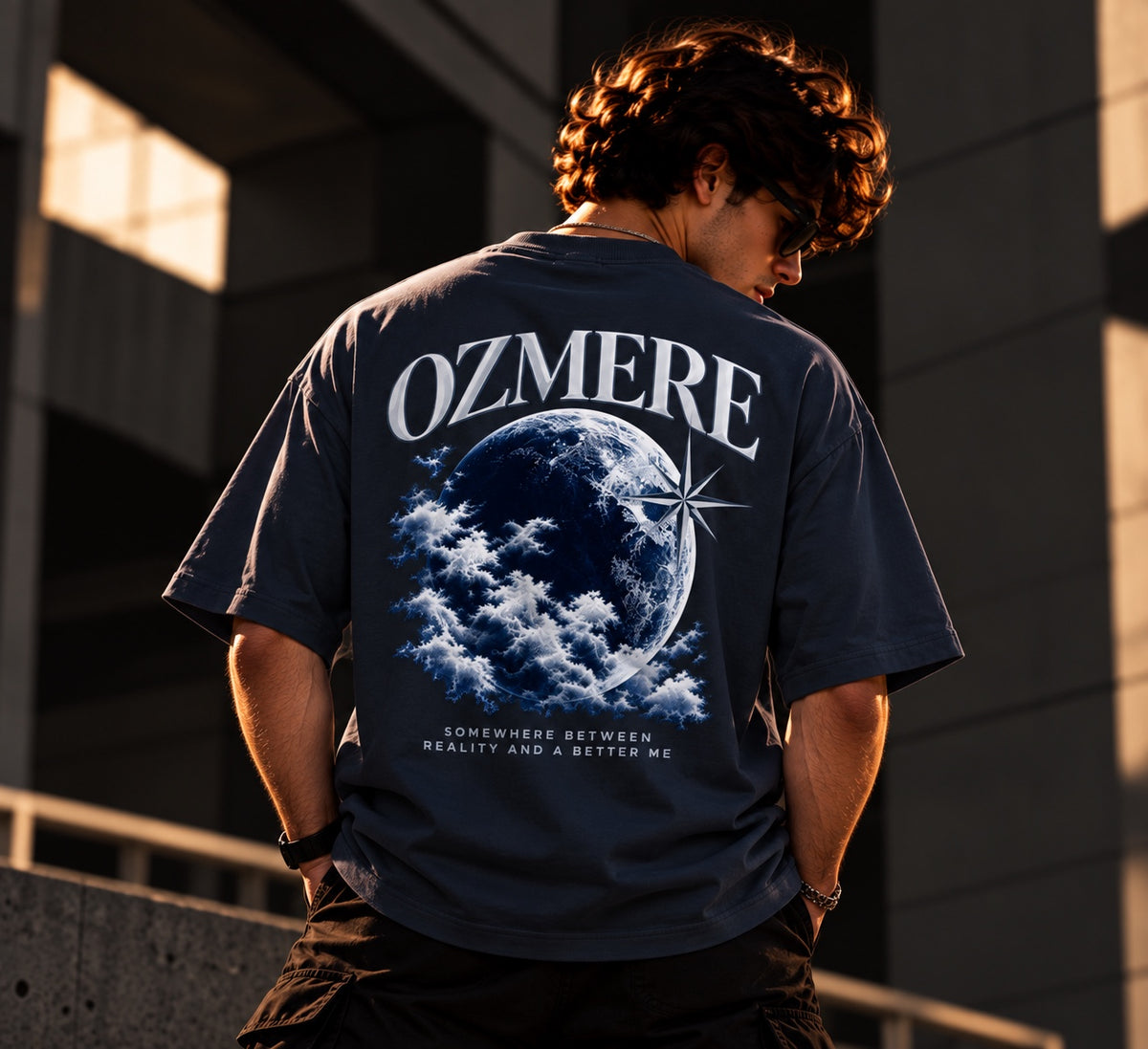 OZMERE Core — Graphic Tee — Navy Blue — Back View