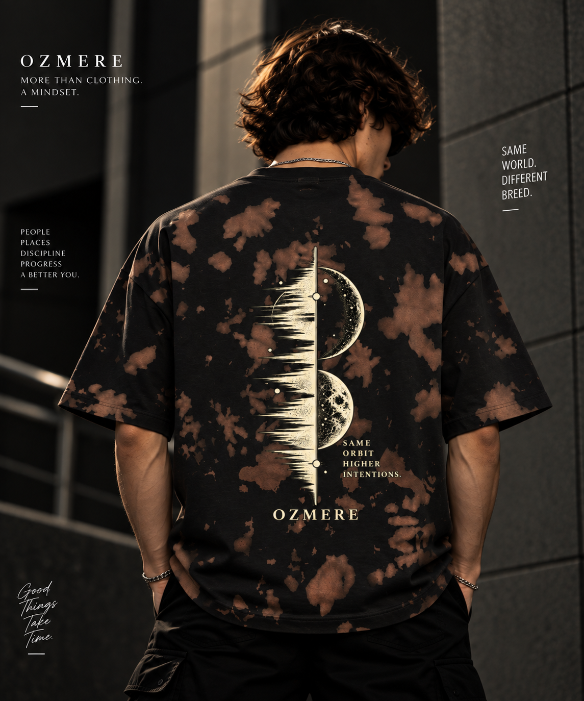 OZMERE Momentum Tie Dye Tee — Brown Black — Back Model View