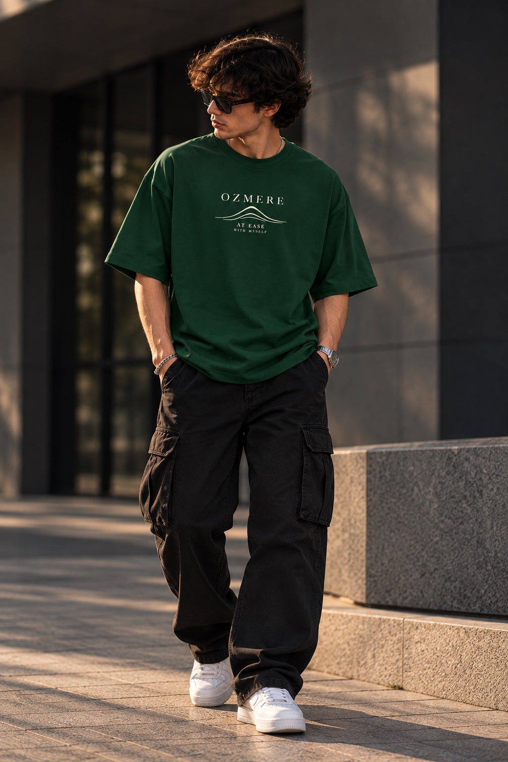 OZMERE At Ease — Terry Tee — Bottle Green — Front View