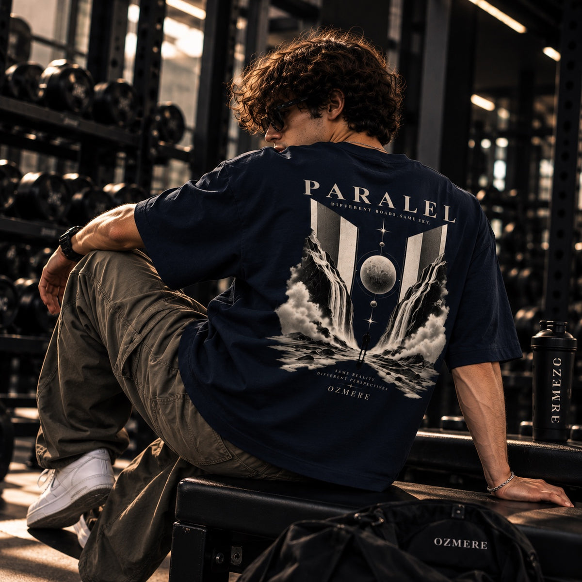 OZMERE Paralel — Terry Tee — Navy Blue — Lifestyle View