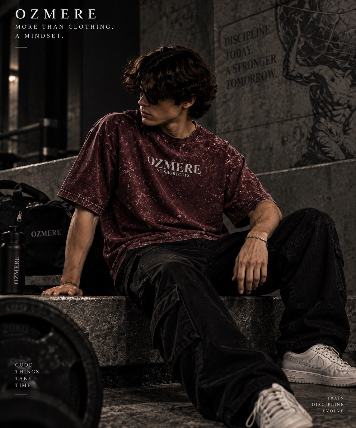 OZMERE No Shortcuts Acid Wash — Maroon — Lifestyle Shot