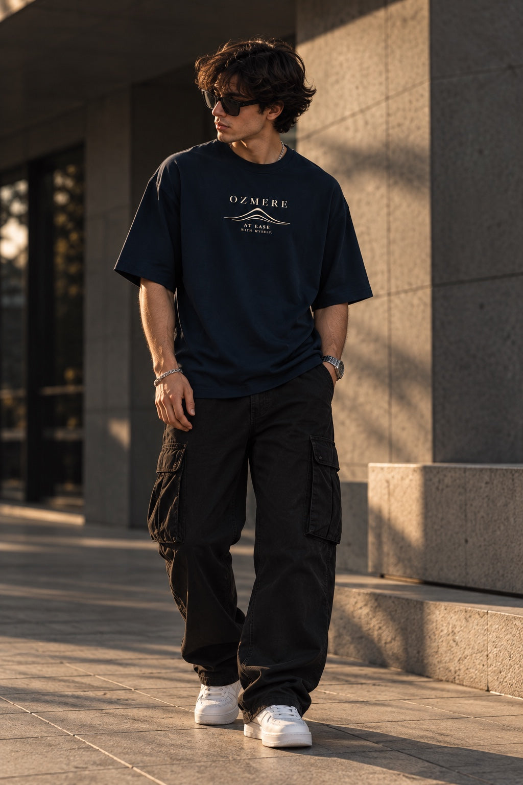 OZMERE At Ease — Terry Tee — Navy Blue — Front View