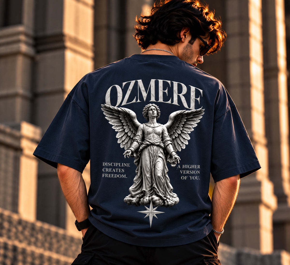 OZMERE Ascension — Graphic Tee — Navy Blue — Back View