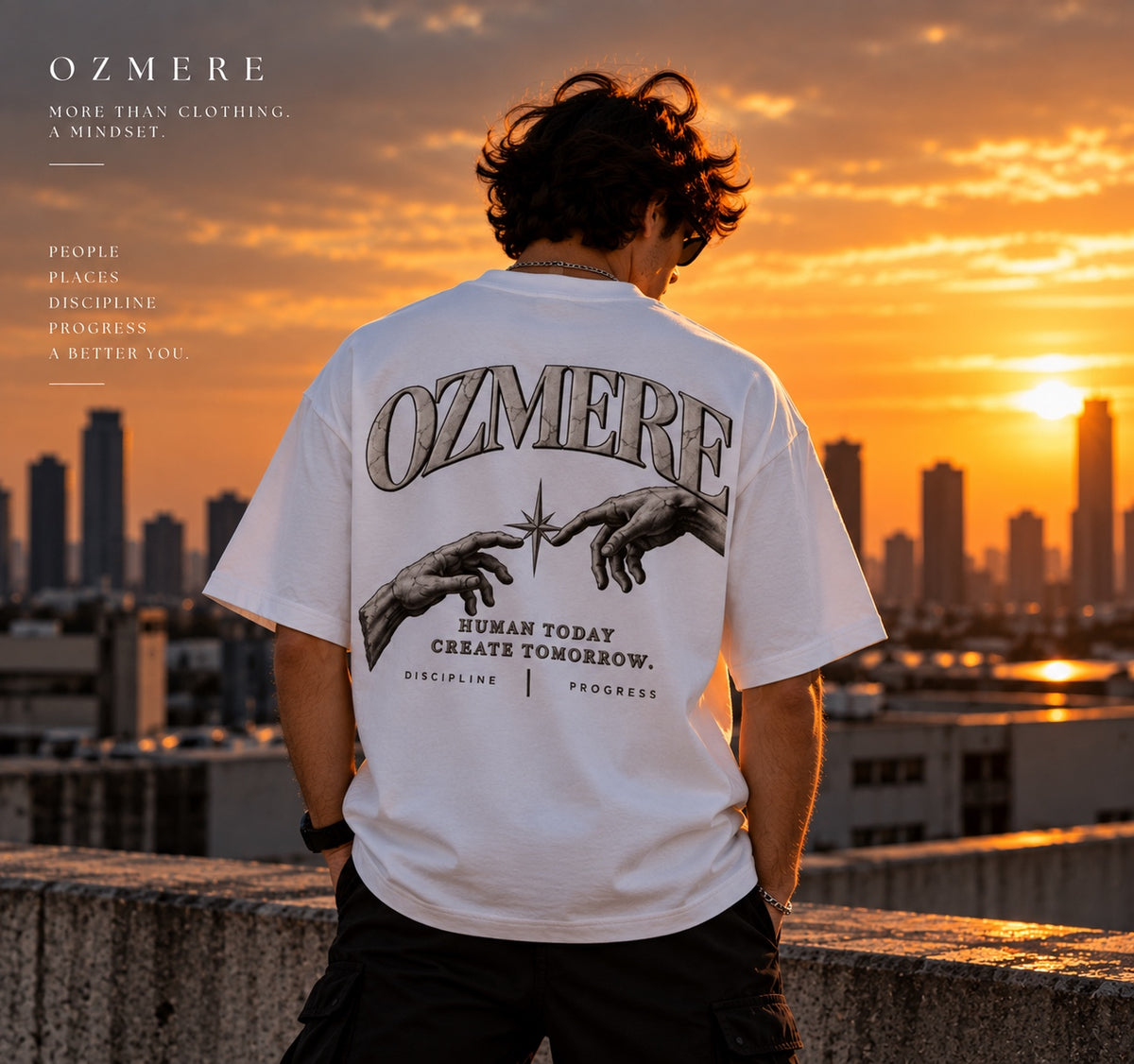 OZMERE Human Tomorrow — Graphic Tee — White — Back View
