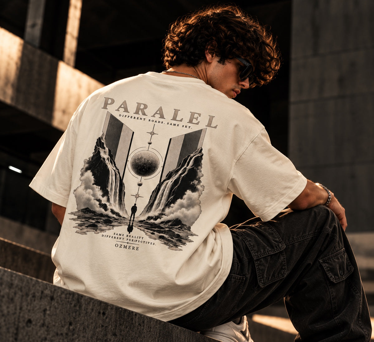 OZMERE Paralel — Terry Tee — Off White — Angled View
