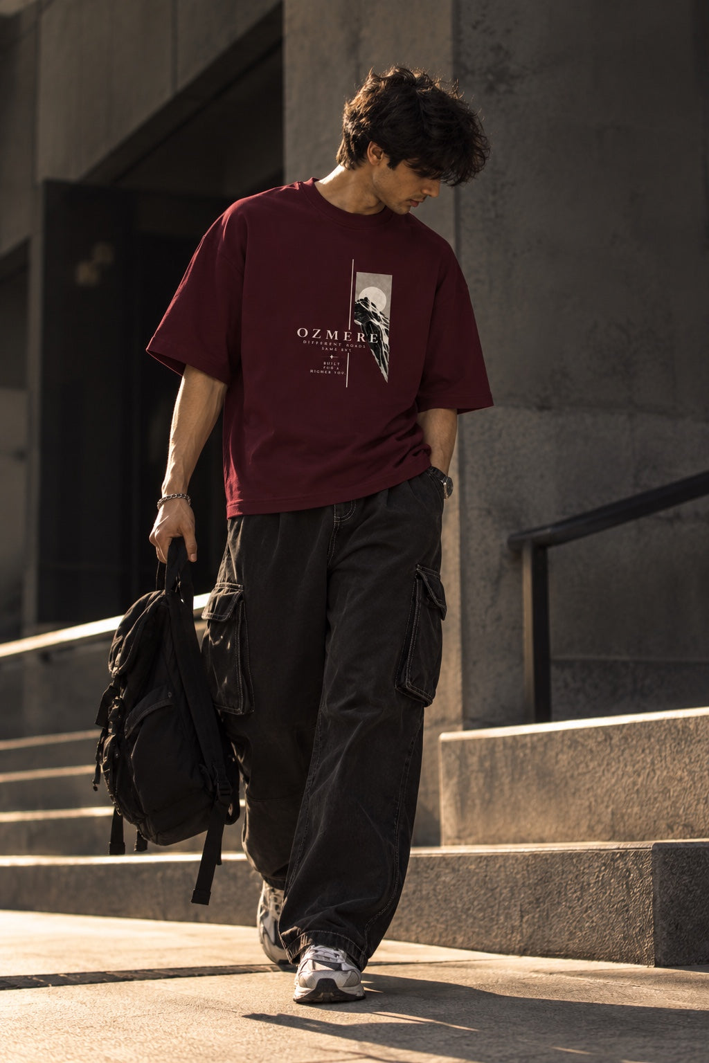 OZMERE Paralel — Terry Tee — Maroon — Lifestyle View