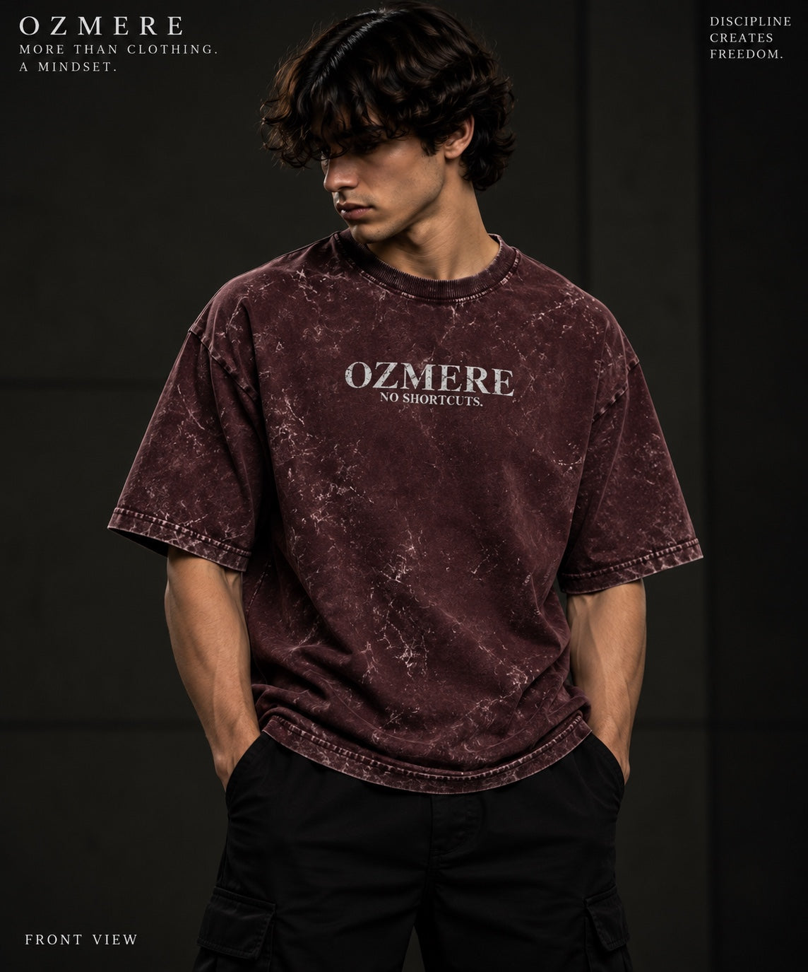 OZMERE No Shortcuts Acid Wash — Maroon — Front View