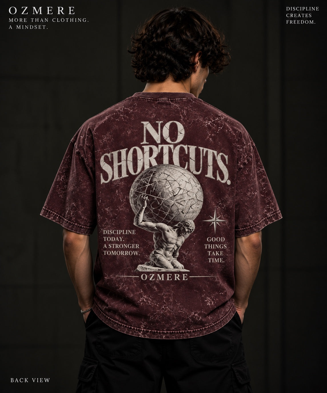 OZMERE No Shortcuts Acid Wash — Maroon — Back View