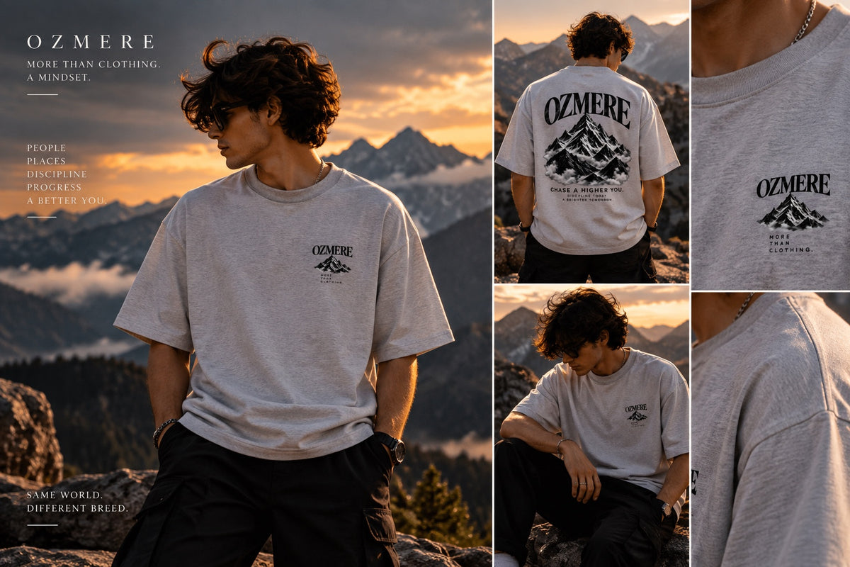 OZMERE Mountain Within — Graphic Tee — Grey — Lifestyle View