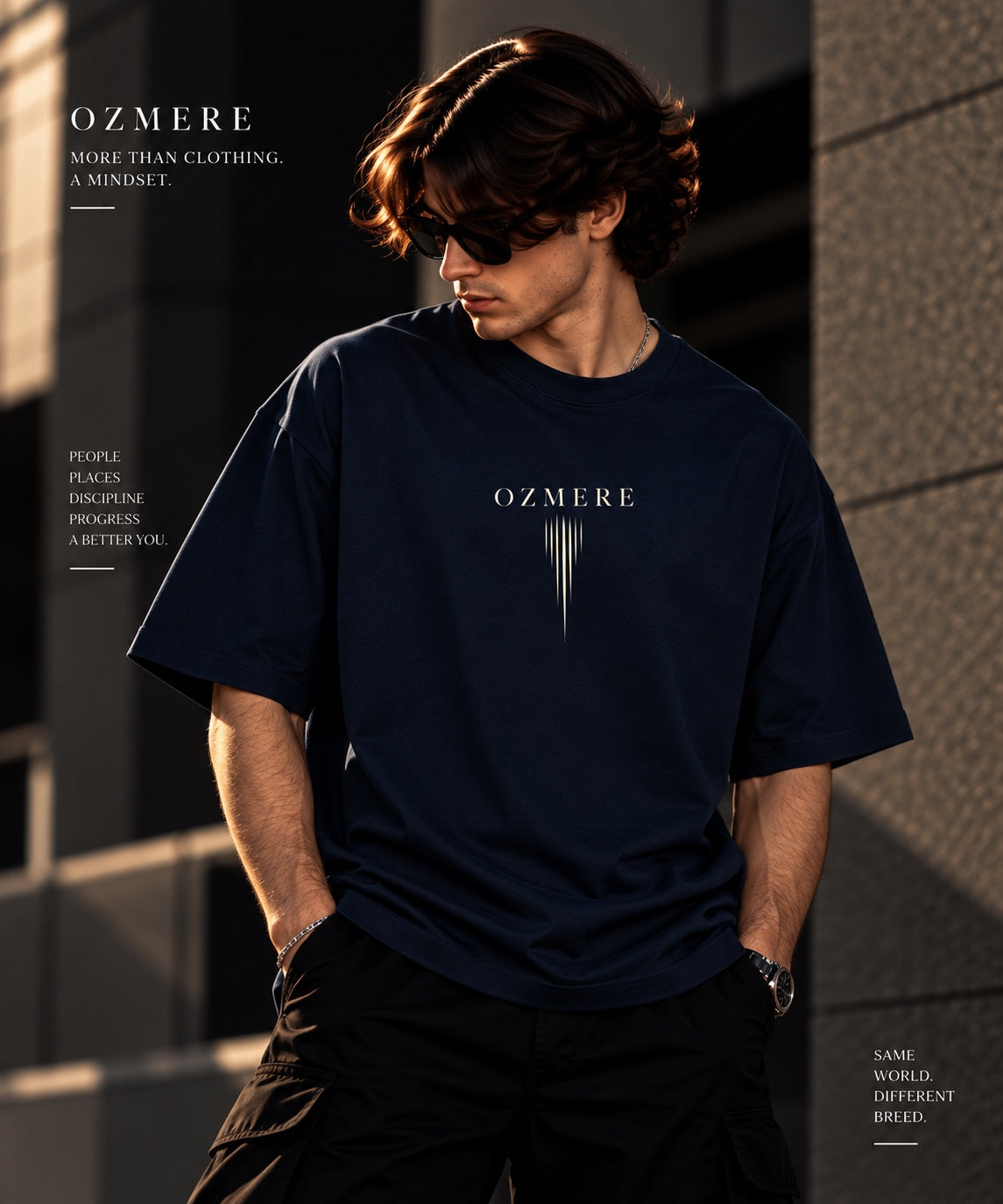 OZMERE Momentum — Terry Tee — Navy Blue — Front View