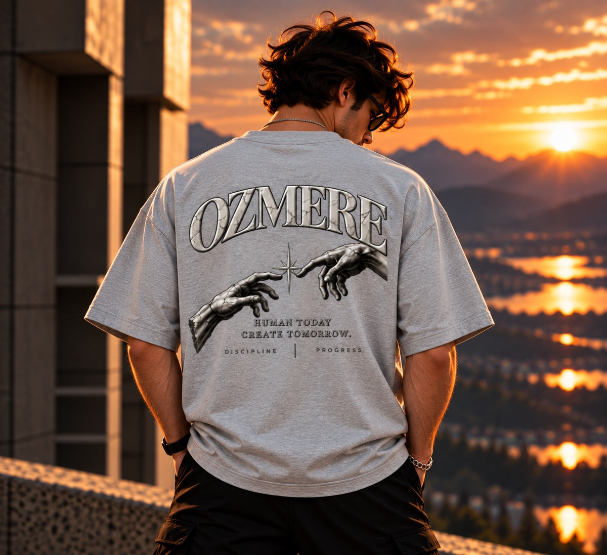 OZMERE Human Tomorrow — Graphic Tee — Grey — Back View